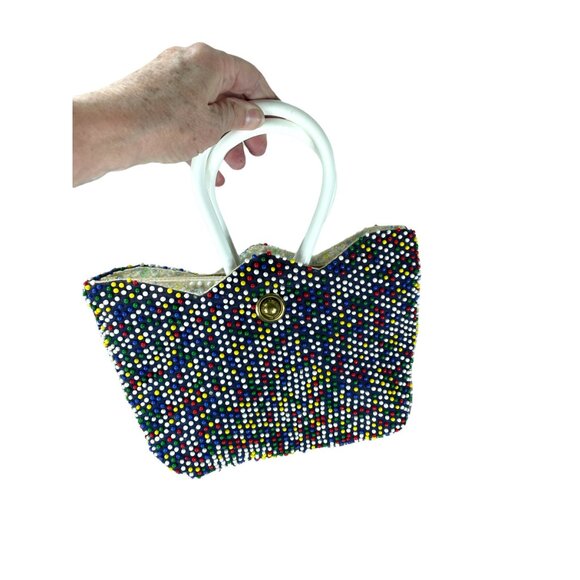 1960s beaded handbag reversible black white double purse - Picture 2 of 8
